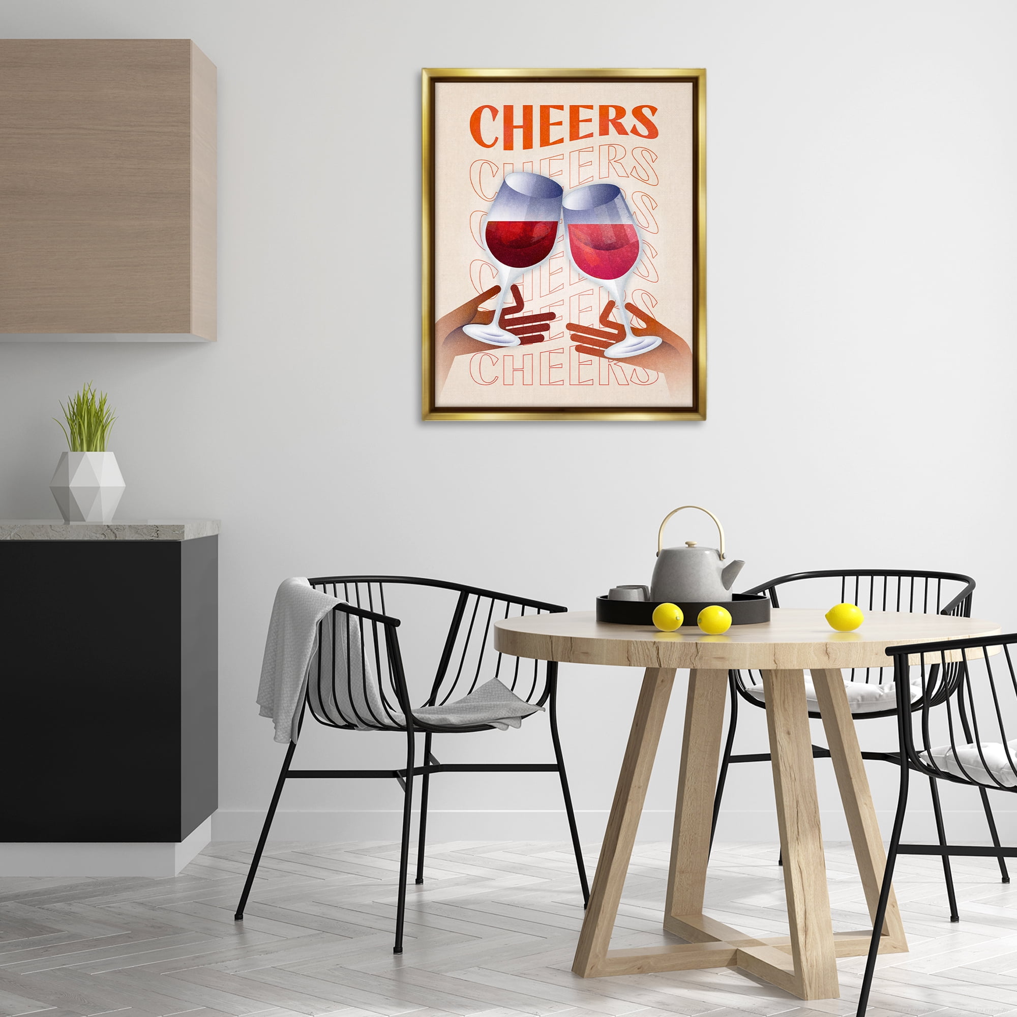 Stupell Industries Cheers Wine Glasses Food & Beverage Painting Gold Floater Framed Canvas Art Print Wall Art, 25 x 31