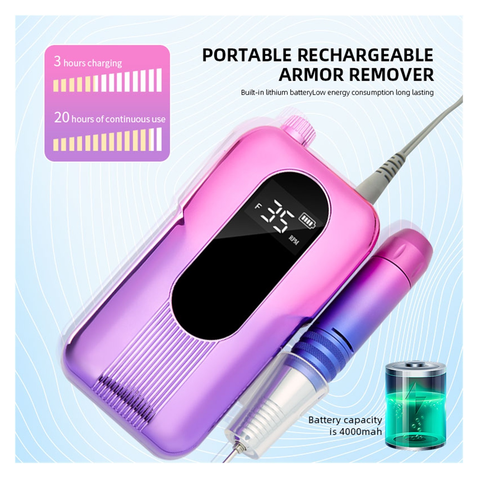 35000RPM Professional Nail Drill Manicure Machine, Electric File Nail Sander With LED Display For Gel Removing Nail Polish Pen ,Low Noise