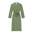 thumbnail image 4 of Taqqpue Women's Plus Size Long Sleeve Round Neck Maxi Dress Casual Twist Front Solid Color Split Hem Cotton Linen Loose Midi Dress Cocktail Formal Dress Wedding Guest Dresses for Women, 4 of 5
