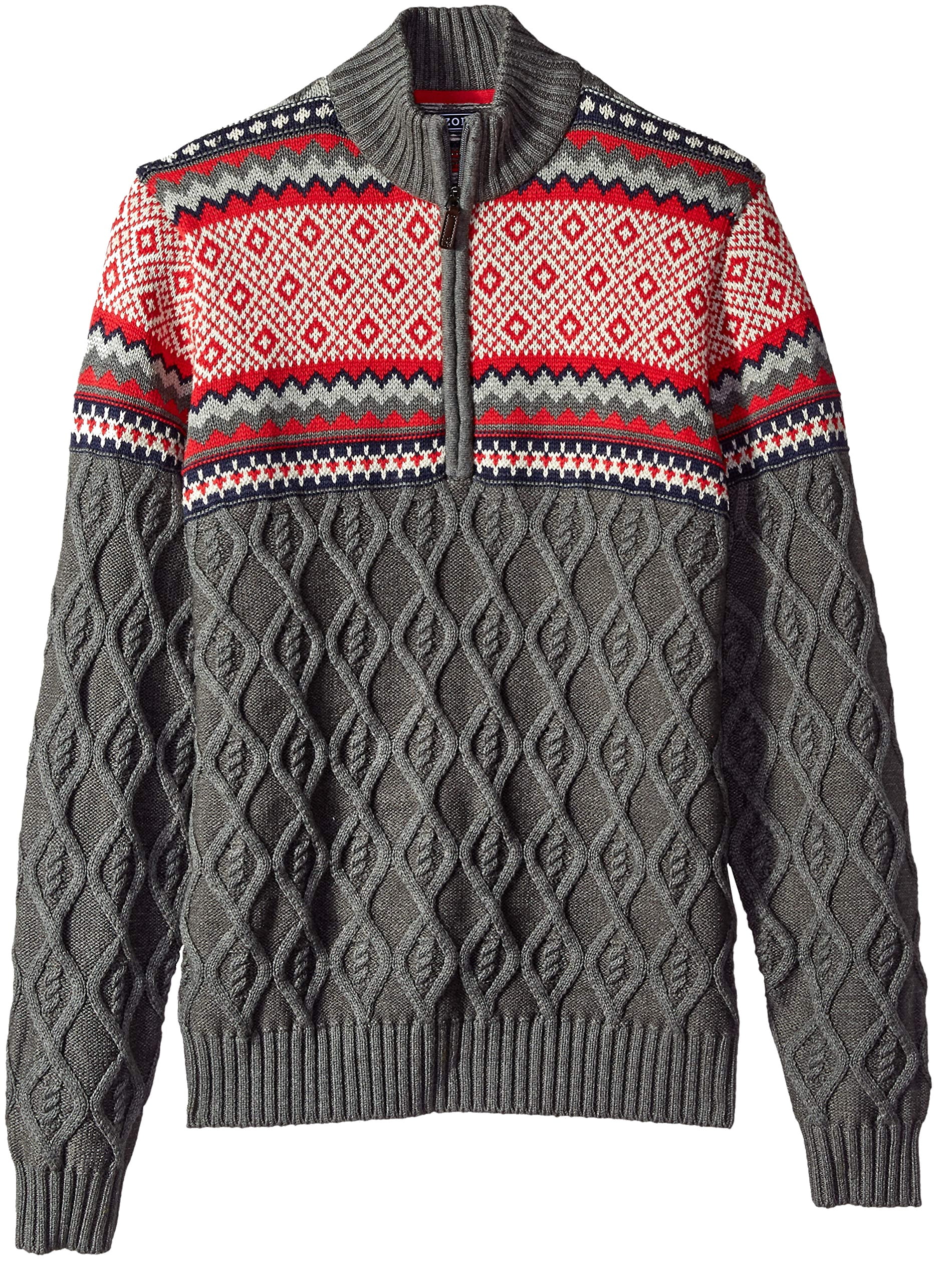 IZOD - Mens Sweater 1/2 Zip Fair Isle Pull-Over Ribbed Knit XL ...