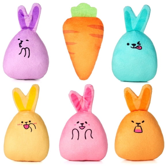 6Pcs Catnip Toys, Easter Cat Interactive Toys, Plush Rabbits & Carrot with Built-in Rattle Papers, Boredom Relief Cat Toys, Cat Chew Toys for Teething Chewing, Easter Pet Gift Set
