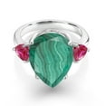 thumbnail image 2 of Gem Stone King 10.86 Ct Pear Shape Green Malachite Red Created Ruby 925 Sterling Silver Ring (Size 8), 2 of 5