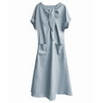 thumbnail image 1 of Robe Maxi Évasée Élégante à Manches Courtes avec Poche à Ruban pour Femmes, Coupe Ample Décontractée, Robe d'Été Bleue G, 1 of 7