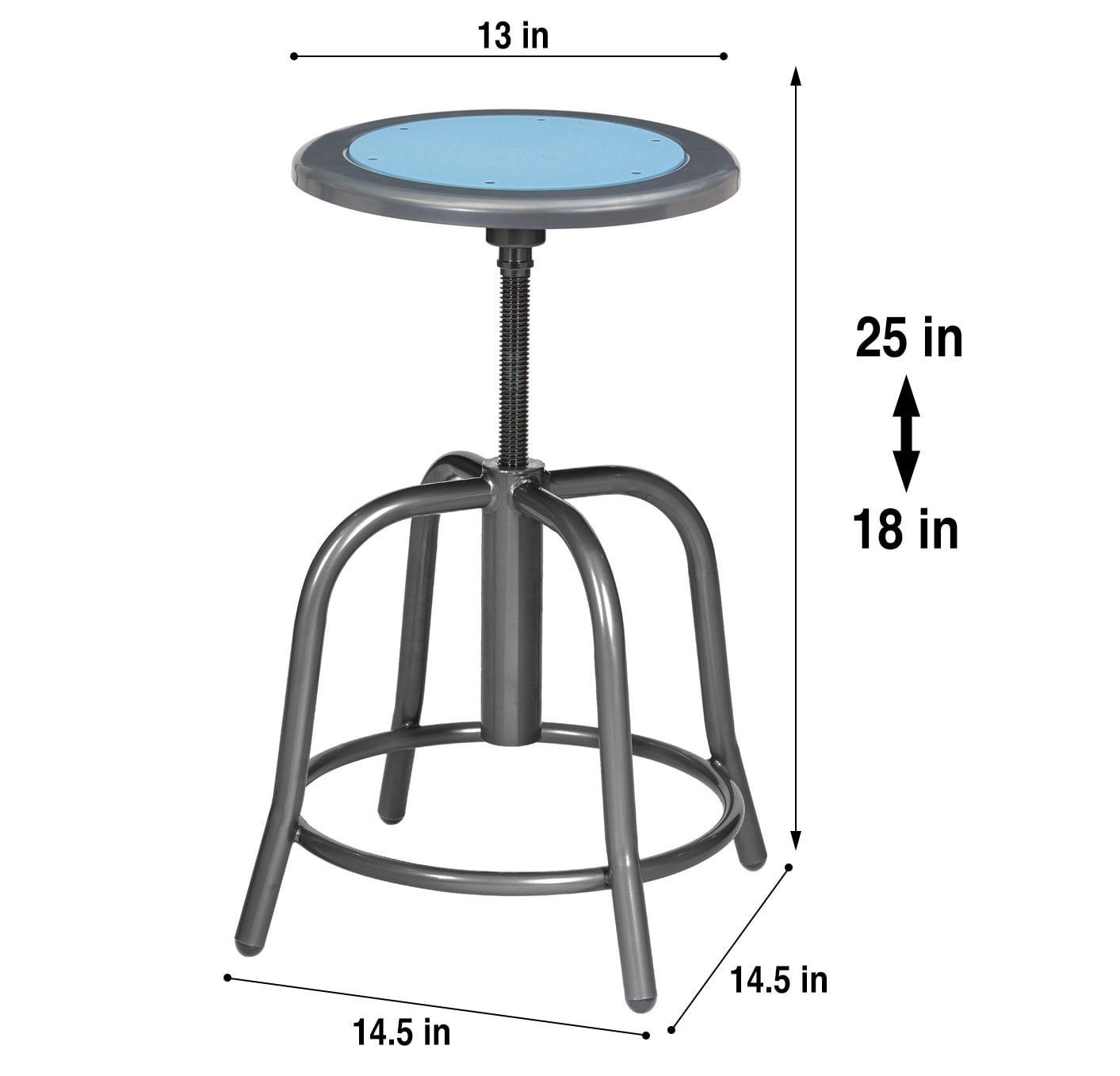 Vince Swivel Stool with Steel Seat, Grey Frame, Light Blue Seat Center