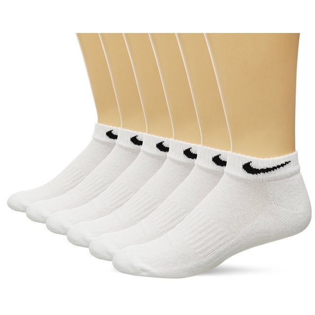 NIKE Unisex Performance Cushion Low Rise Socks with Band (6 Pairs), White/Black, Large