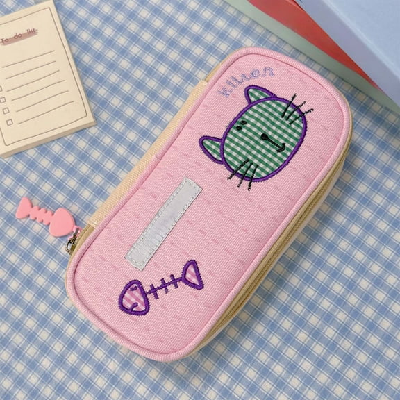 HengDidi Canvas Large Capacity Pencil Case Organizer for Pens Small Items Storage, High Durability Portable Accessory in Pink or Green