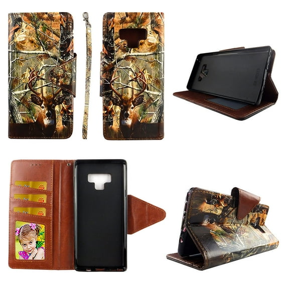 Camo Deer Wallet Case for Samsung Galaxy Note 9 Folio Standing Cover Card Slot Money Pocket Magnetic Closure Fashion Flip Pu Leather