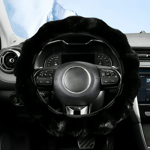MELIVO Fuzzy Winter Steering Wheel Covers for Women, Warm Cute Fluffy Car Wheel Cover for Sedan SUV, Super Soft Furry Girly Auto Plush Car Handle Cover for Cold Weather, 14-15inch, Standard Size