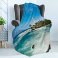 thumbnail image 4 of Lighthouse Soft Flannel Fleece Throw Blanket, Tropical Island Palm Trees Rocks Wavy Seaside Beach Ocean, Cozy Plush for Indoor and Outdoor Use, 50" x 60", Blue White Green, by Ambesonne, 4 of 5