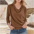 thumbnail image 2 of APEXFWDT Women's Fall Top Cowl Neck Long Sleeve Blouse Casual Stylish Solid Color Top Office & Daily Wear,XXL,Brown, 2 of 5