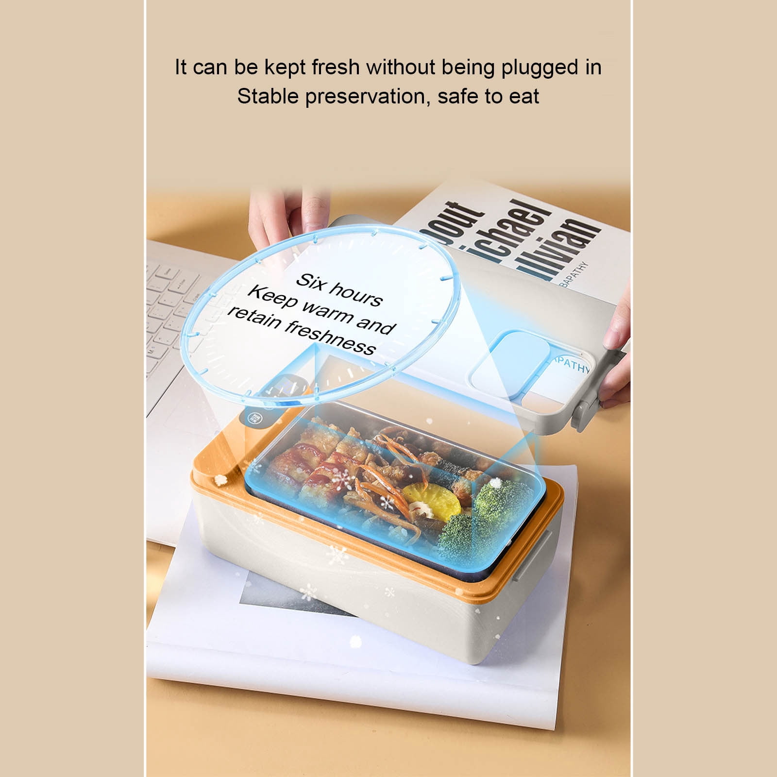 Rechargeable Heated Lunch Box, 1000Ml/33.8Oz Inner Container, Usb Charging, 12000 Mah Battery, Heat Preservation, Stainless Steel, for Car/Truck, Office, Travel (Yellow)