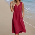 thumbnail image 5 of Horkkom Maxi Dresses for Women Summer V Neck Solid Color Sleeveless Dress Casual Long Vacation Beach Dresses XL, 5 of 5