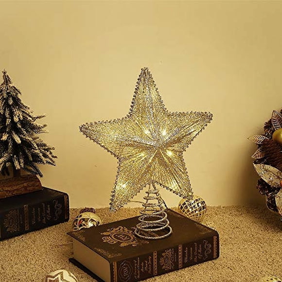 Decoración para árbol de Navidad Lewondr Star con luces y lentejuelas