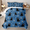 thumbnail image 2 of Manfei Cartoon Cat Bed Spread Queen, Kitten Paw Print Queen Coverlet Set, Deep Blue, 3 Pieces, 1 Quilt and 2 Pillowcases, 2 of 7