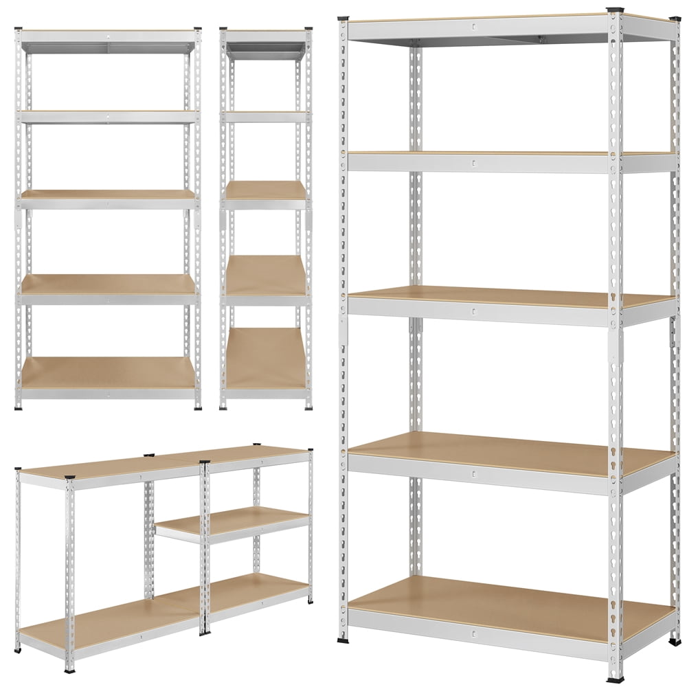 Yaheetech 5 Tiers Adjustable Metal Storage Shelving Heavy Duty Boltless Display Stand, Silver