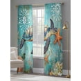 thumbnail image 4 of Ocean Turtle Starfish Sheer Curtains for Living Room Bedroom, Light-filtering Sheer Curtain, Retro Coral Floral Sea Blue Theme Rod Pocket Voile Window Treatment Drapes, 52’’Wx96’’L, 2 Panels Set, 4 of 7