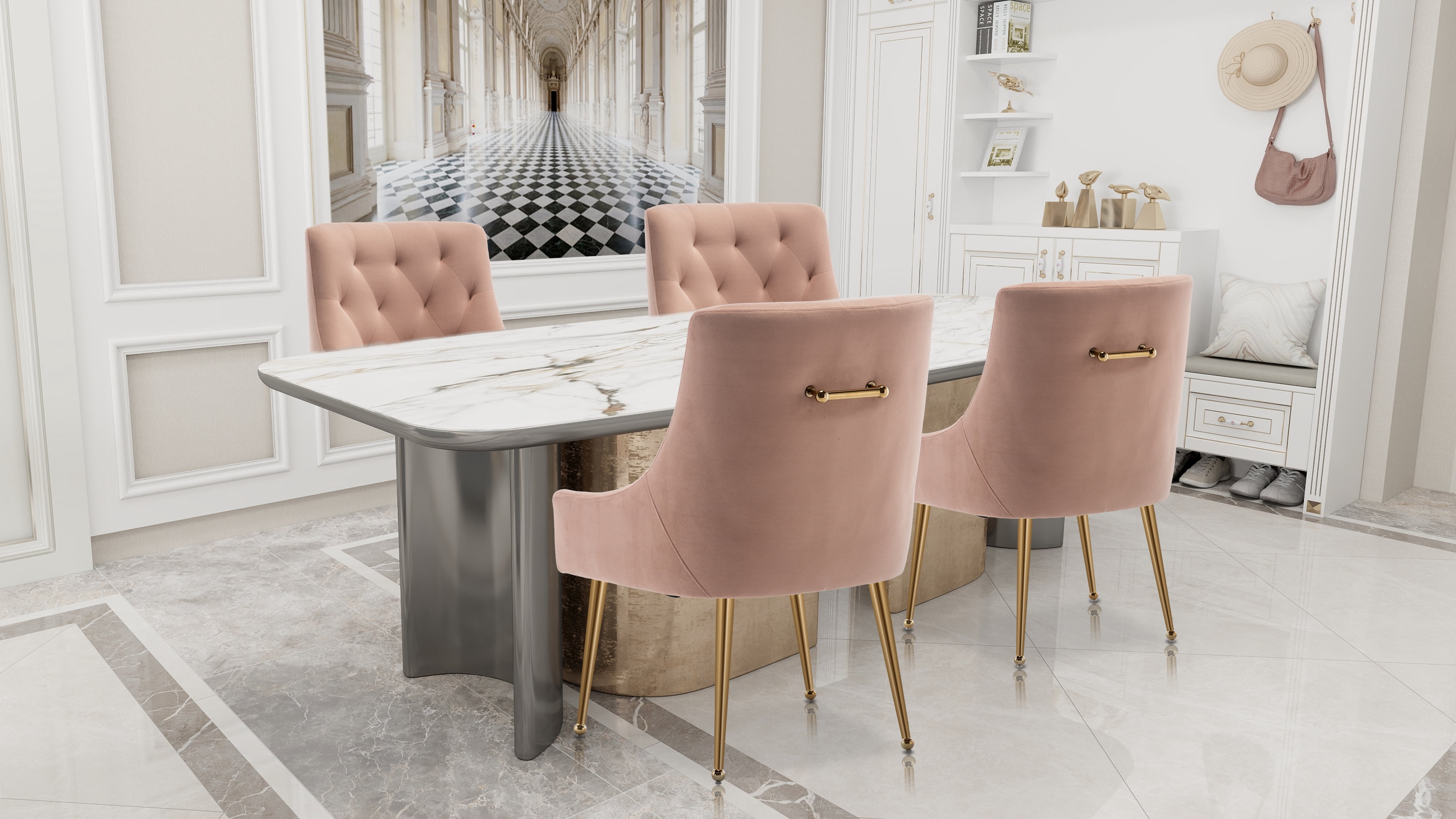 SEYNAR Elegant Tufted Upholstered Dining Chairs Set of 6, Velvet Accent Chair for Dining Room(Pink)