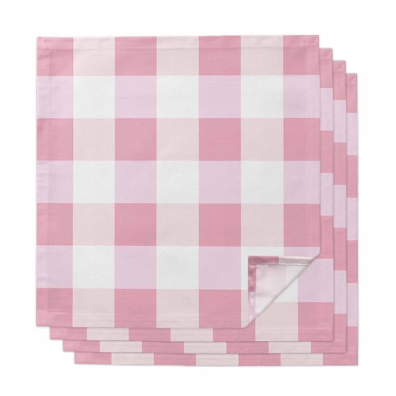Pink Plaid Cloth Napkins, Spring Farmhouse Buffalo Checkered Washable and Reusable Dinner Napkins Set of 4, Table Napkin for Kitchen Party Birthday Wedding Hotel Housewarming 20"x20"
