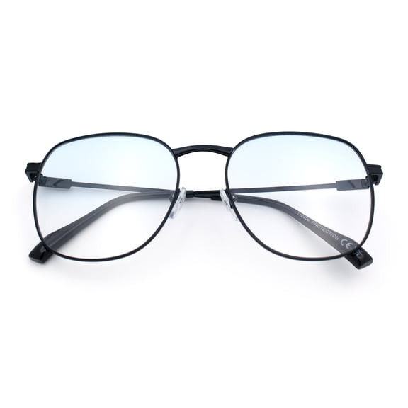 Womens Nerdy Oversized Rectangle Metal Rim Fashion Sunglasses Black - Blue Beige