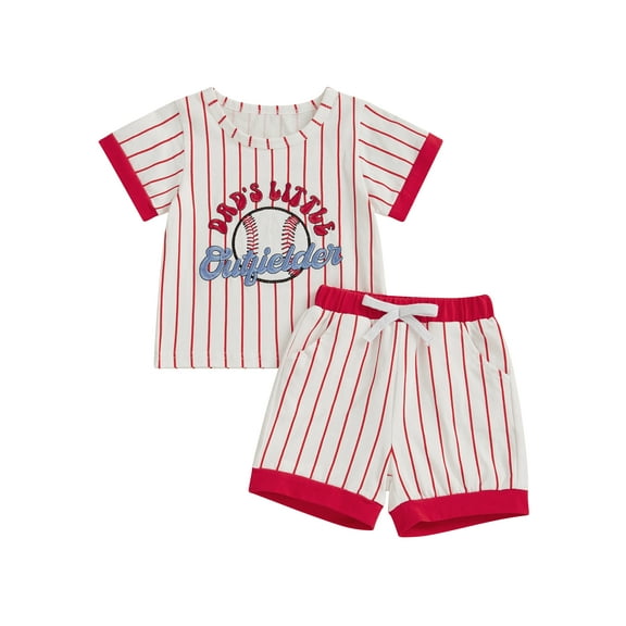 Baby Toddler Boys Summer Shorts Sets 6 12 18 24 Months 2T 3T 4T Short Sleeve O Neck Letter Baseball Embroidery Tops and Striped Shorts Outfits