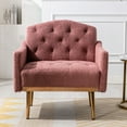 thumbnail image 3 of Royard Oaktree Accent Chair Comfy Upholstered Arm Chair with Metal Legs Teddy Fleece Fabric Leisure Chair Tufted Button Single Sofa for Living Room Bedroom Reception Room Office,Brush Pink, 3 of 7
