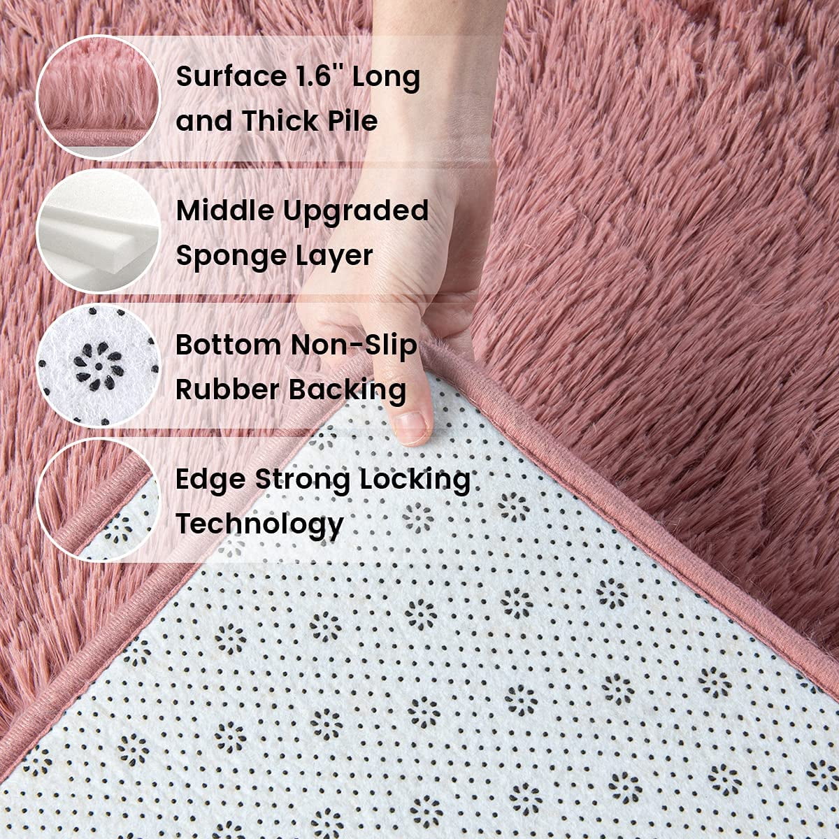 Dwelke Ultra Fluffy Rug Indoor Plush Soft Carpet for Living Room Anti-Skid Durable Area Rug 4x5.3ft Blush