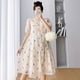 thumbnail image 2 of Vestido de maternidad de verano bordado de cintura alta adelgazante cuello en V manga abullonada floral vestido de lactancia para mujeres, 2 of 2