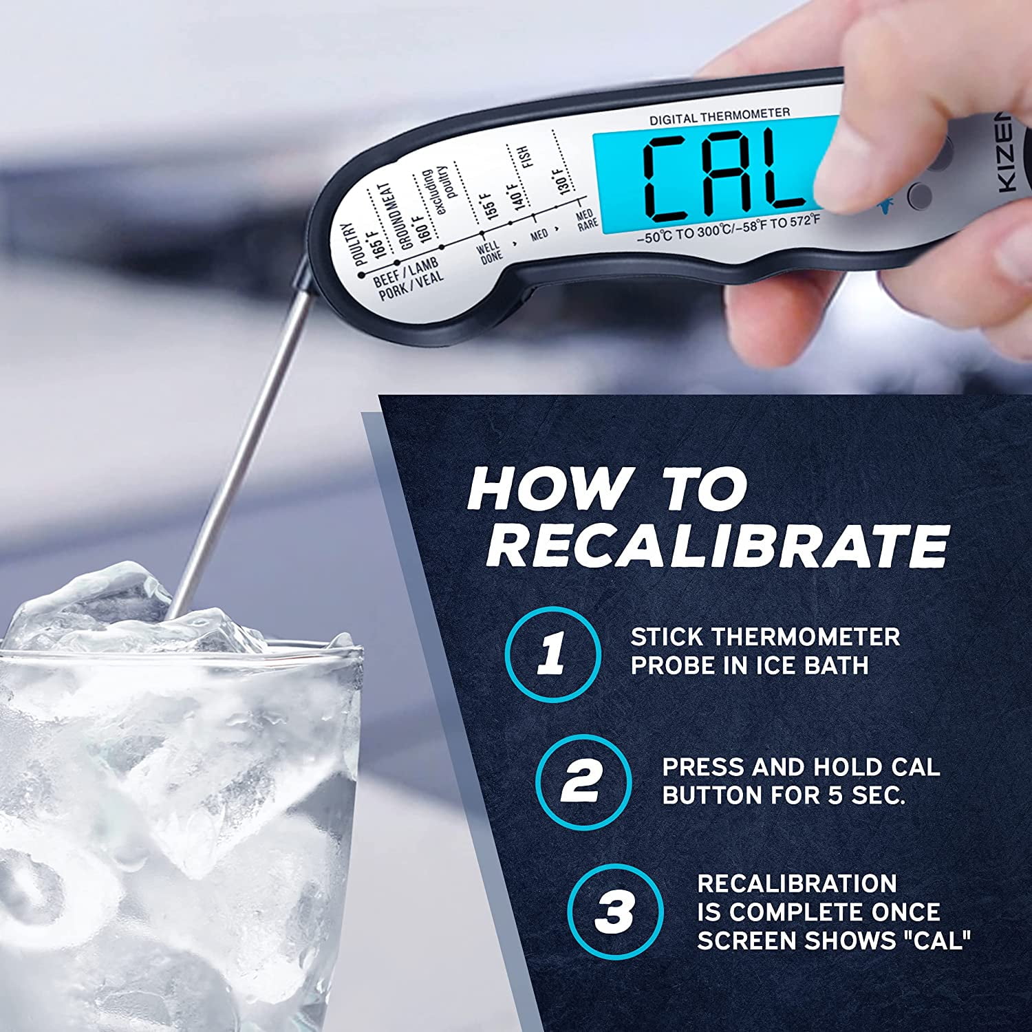 KIZEN Digital Meat Thermometer with Probe - Waterproof, Kitchen Instant  Read Foo