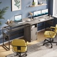 thumbnail image 4 of Bestier Versatile 60 Inch L-Shaped Standing Desk, Lift Top Corner Desk Extending to 95 Inches with Storage Cabinet and Hooks for Home Office, Washed Gray, 4 of 9