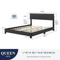 thumbnail image 4 of Sifurni Queen Size Platform Bed Fame with Upholstered Adjustable Leather Headboard and Wood Slat Support, Black, 4 of 7