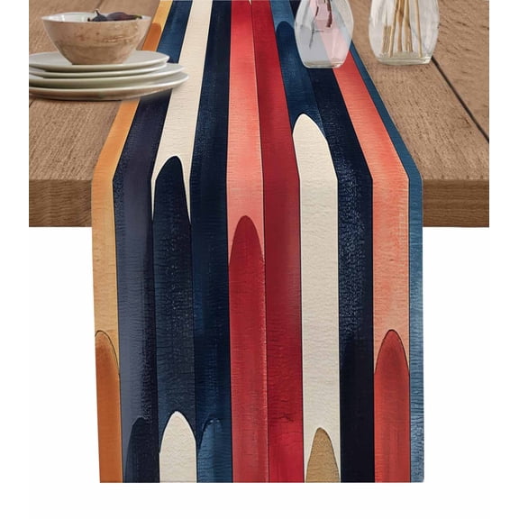 Red Blue Brown Table Runner 72 Inches, Vintage Modernism Color Block Bed Runner Dresser Scarves Tabletop for Indoor Outdoor Parties/Ceremony/Banquet, 13" x 72"