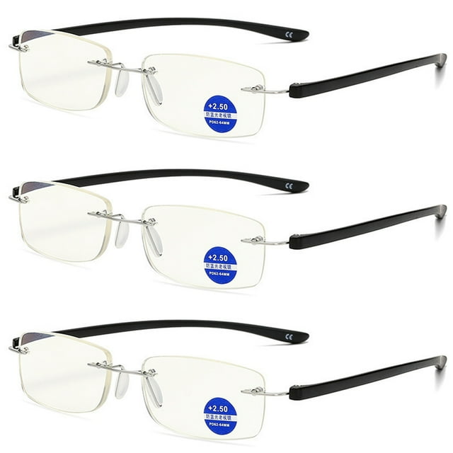 3 Pack Mens Rimless Reading Glasses Blue Light Blocking TR Readers Presbyopic glasses
