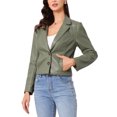 thumbnail image 4 of INSPIRE CHIC Women's Jacket Leather Blazer Long Sleeve Notched Lapel Collar Vintage Moto Biker Vegan Pleather Coat M Army Green, 4 of 6