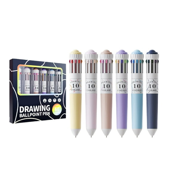 6Pcs Multicolor Pen 10-Color-in-1 Pen Multicolored Ballpoint Pens 0.8MM Tip for Color Coding Writing Drawing Journaling