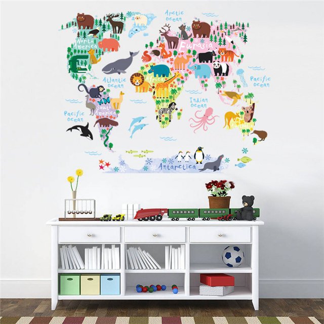 Pegatinas de pared Mundo Animal Pegatinas de pared Calcomanías murales para dormitorio Sala de estar TV Pared