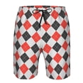 thumbnail image 3 of Balery Red and black argyle Traje de Baño Estilo Hawaiano para Hombre, Shorts de Secado Rápido con Bolsillos-3X-Large, 3 of 6