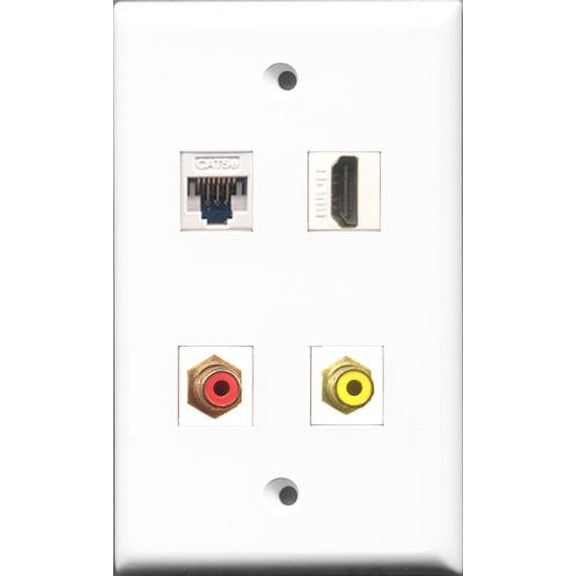 RiteAV - 1 Port HDMI and 1 Port RCA Red and 1 Port RCA Yellow and 1 Port Cat5e Ethernet White Wall Plate