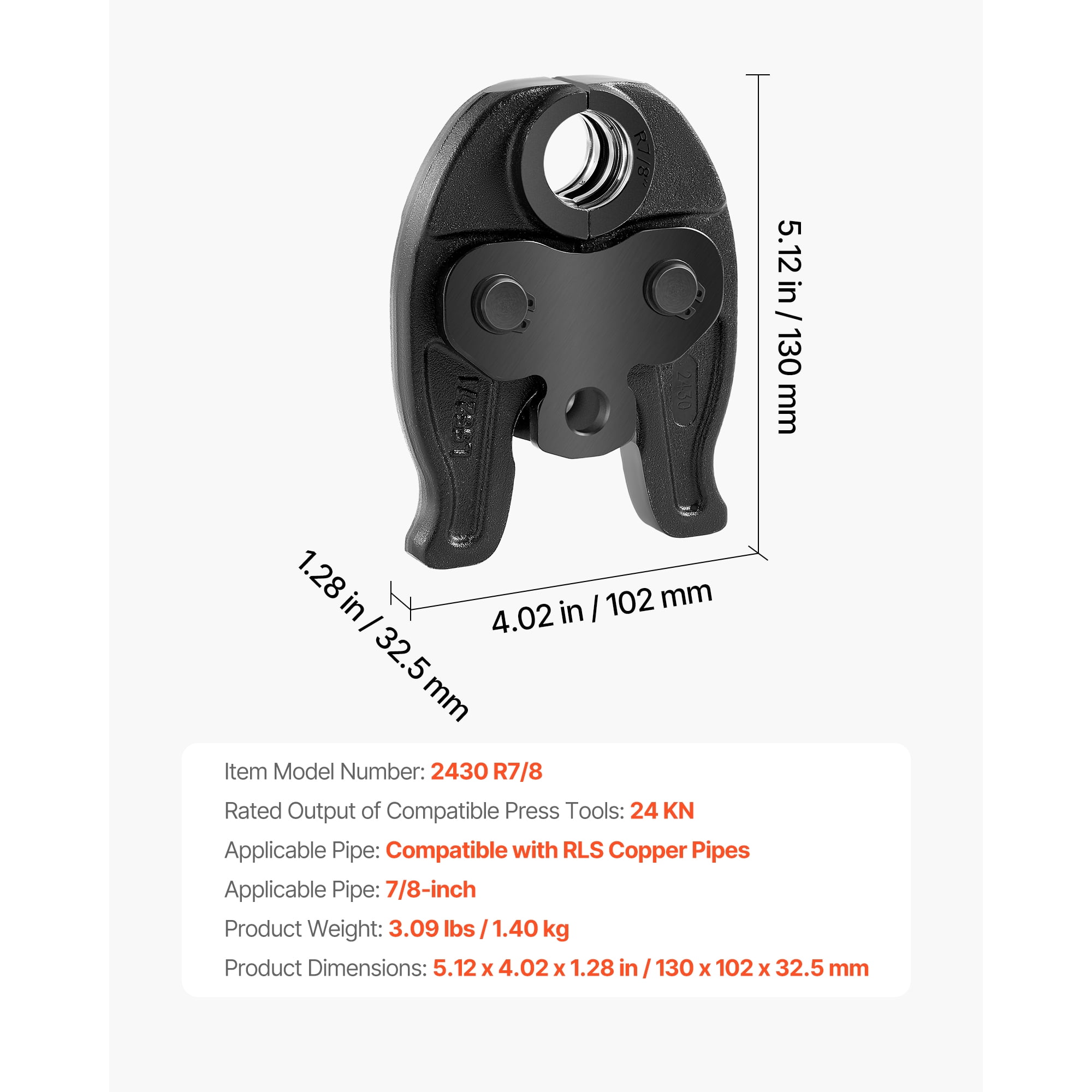 KFFKFF 7/8" Press Jaw for Compact Series Press Tools, Hardened Steel Jaw for High-Pressure HVAC/R Applications - Compatible with 24KN Press Tools for Copper Pipe Connections