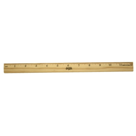 School Smart Single Beveled Plain Edge Wood Scale Ruler, 12 in L X 7/8 in W X 5/32 in Thickness, 1/16 in Scaled, Clear