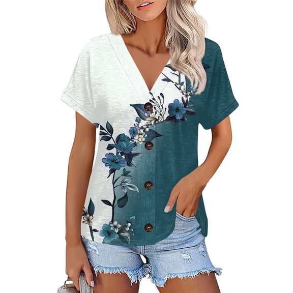 NAMTYQX Casual Tops for Women Plus Size Short Sleeve V Neck Button Down Open Front Light Soft Casual Hip Relaxed Fit Army Green Size 2XL