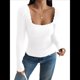 thumbnail image 3 of Camisas de Larga para Mujer, Cuello Cuadrado, Tops Cortos de Punto Acanalado, Conjuntos de Otoño, Ropa de Moda XL, 3 of 9