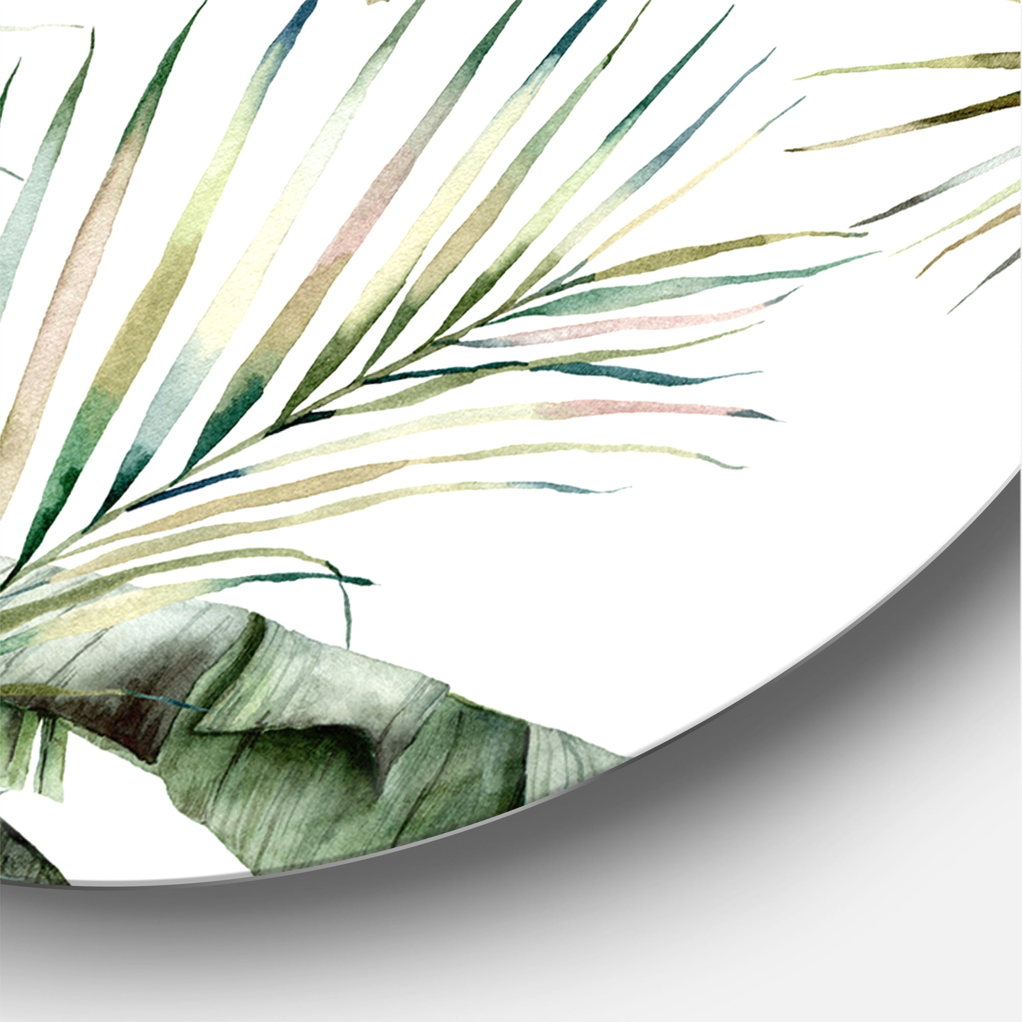 Designart 'Monstera and Coconut Leaves With Tropical Pattern' Traditional Circle Metal Wall Art 11x11 - Disc of 11