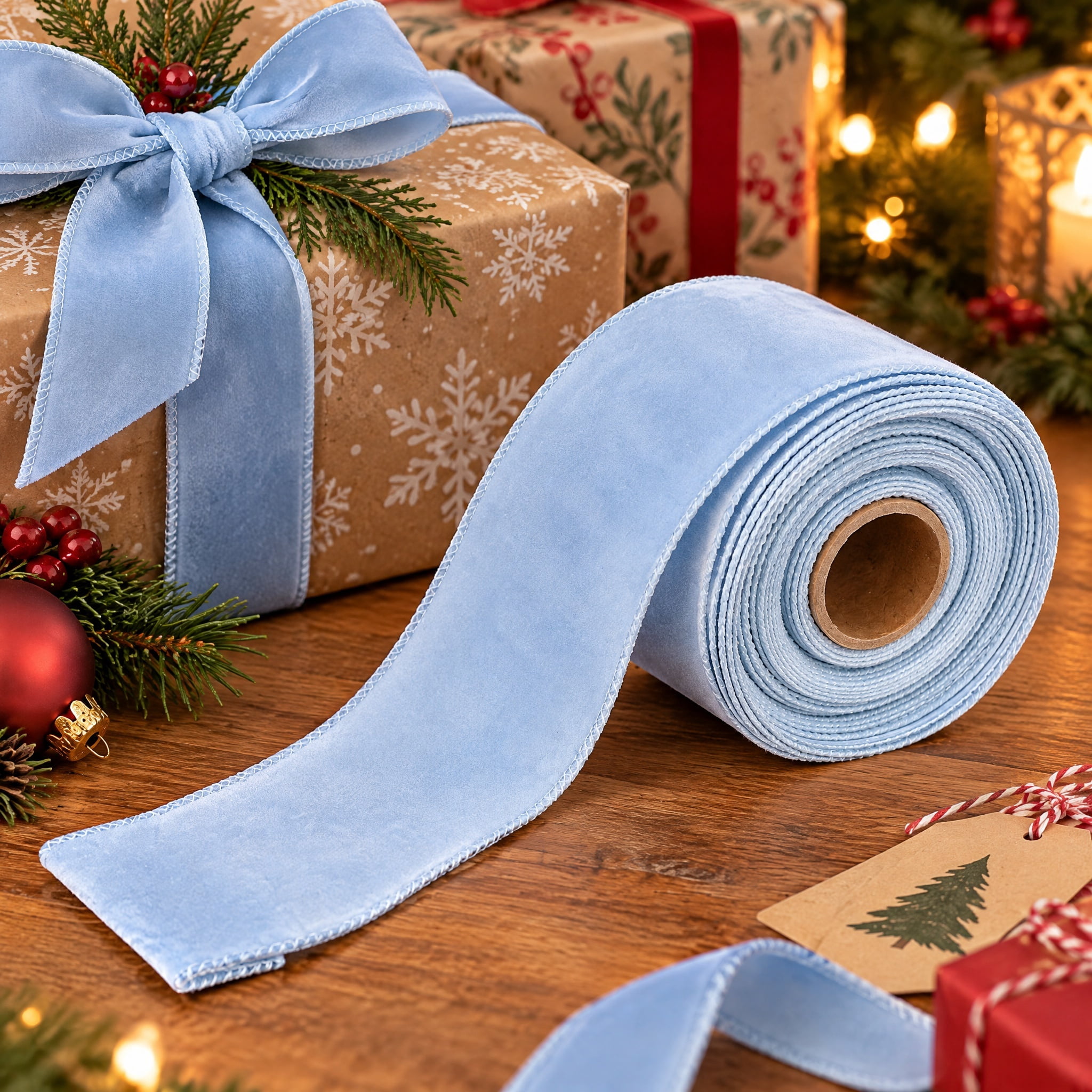Light Blue Velvet Christmas Ribbon, 2.5" x 25', by Holiday Time