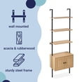 thumbnail image 3 of happimess Tulare 72.05" MidCentury Industrial 4-Shelf Wood Wall-Mounted Open Ladder Bookcase with Cabinet and Metal Frame, Light Oak/Black, 3 of 9