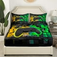 thumbnail image 3 of Erosebridal Black Gamepads Bed Sheets King,Video Game Bedding King Size,Golden Green Sheet Set King,Microfiber Gamer Room Decor,4 Pieces, 3 of 7