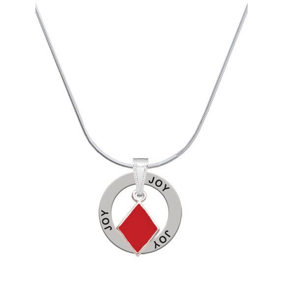 Delight Jewelry Silvertone Card Suit - Red Diamond Joy Ring Charm Necklace, 18"