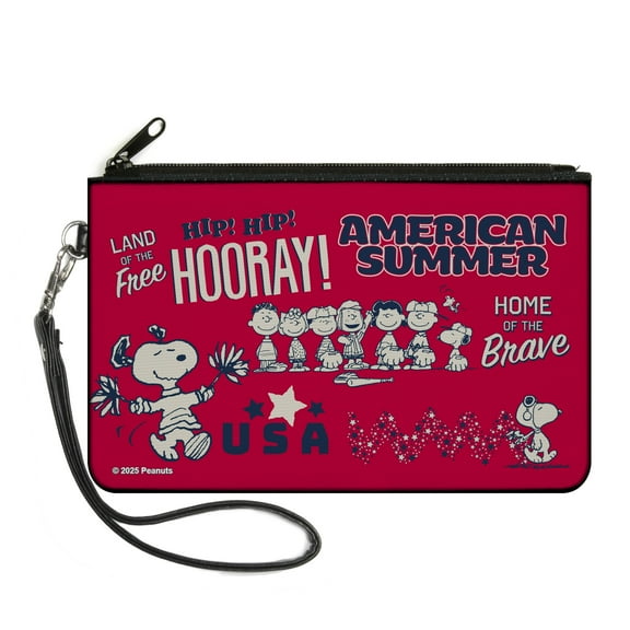Peanuts Wallet, Zip Clutch, Peanuts Gang American Summer Poses Red Blue White, Canvas