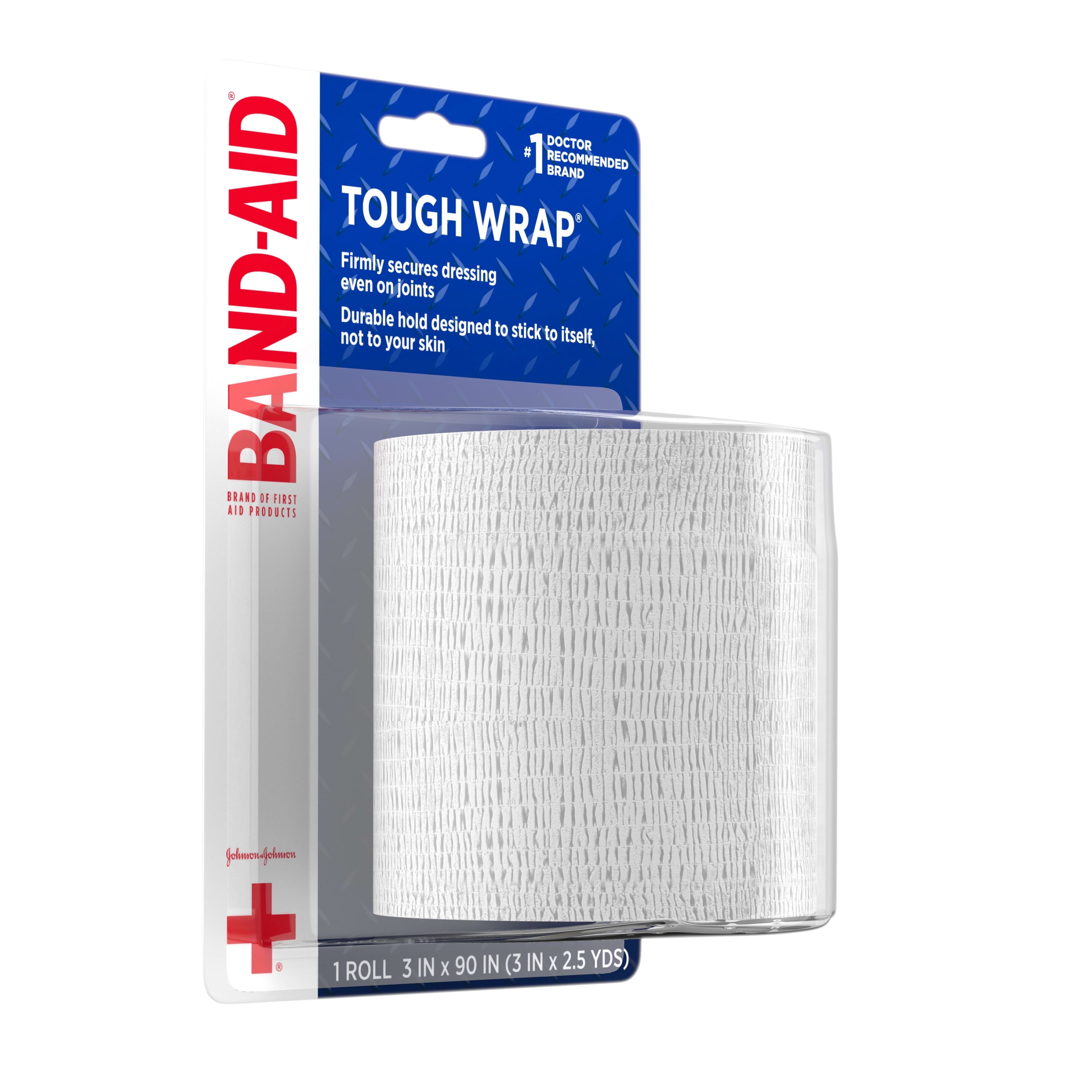 (4 pack) Band-Aid Brand Tough Wrap Self-Adhesive Wound Wrap, 3 In by 2.5 Yd
