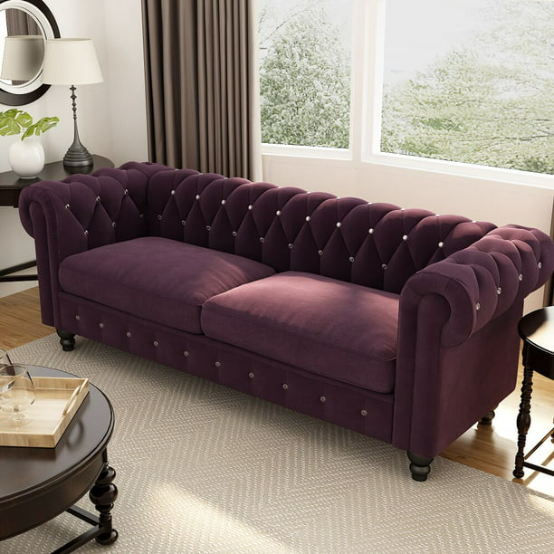 Sectional Traditional Loveseat Couch Crystal Button Tufted Chesterfield