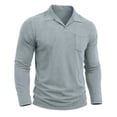 thumbnail image 4 of GrmtClth All Occasion Lapel Collar Vintage Dyed Polo Shirt for Men, Chest Pocket Long Sleeve Relaxed Fit Daily Street Casual Tops Light Gray XL, 4 of 8